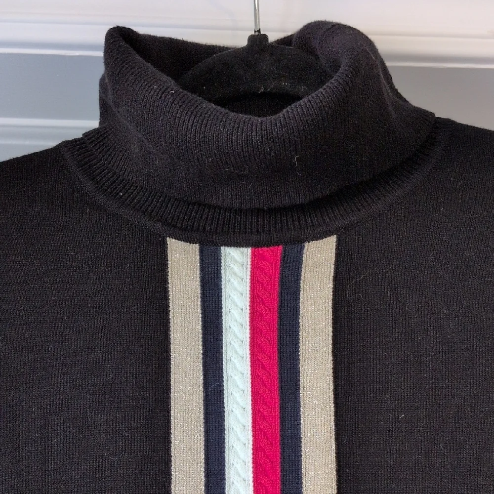 Tommy Hilfiger Black Turtleneck Sweater with Stripes - Picture 3 of 5